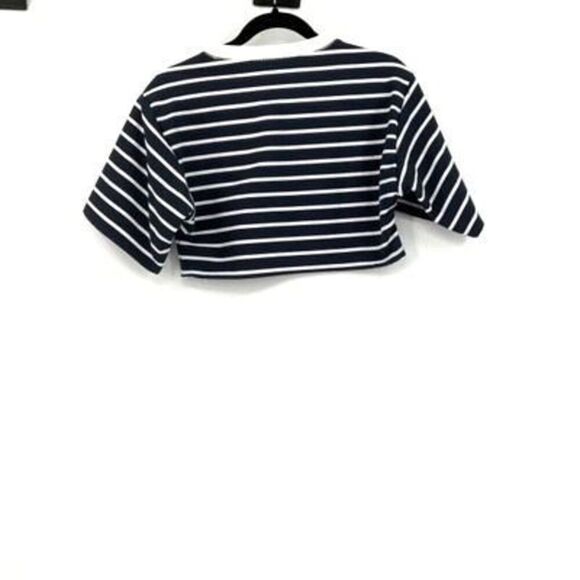 Zara Black White Striped Crew Neck Pullover Crop Top Small - Picture 4 of 5